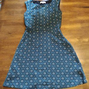 LOFT Teal, Black, White Pattern Slight Flare Dress